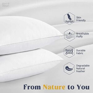 puredown Goose Down Feather White Pillow Inserts, 100% Cotton Fabric Cover Bed Pillows, Set of 2 Standard Size