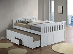 storkcraft marco island full captain's bed full twin sized with trundle, bunk bed alternative, great for sleepovers, underbed storage/organization, white