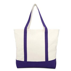 DALIX 22" Extra Large Cotton Canvas Zippered Shopping Tote Bag in Purple