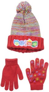 disney big girls' inside out pom character hat and glove set, red, one size