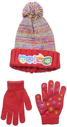 Disney Big Girls' Inside Out Pom Character Hat and Glove Set, Red, One Size