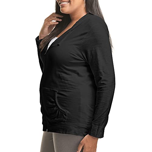 JUST MY SIZE Slub-cotton Full-zip Lightweight Women's fashion hoodies, Black, 3X US