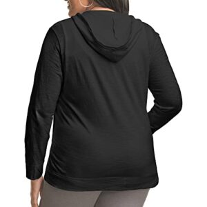 JUST MY SIZE Slub-cotton Full-zip Lightweight Women's fashion hoodies, Black, 3X US