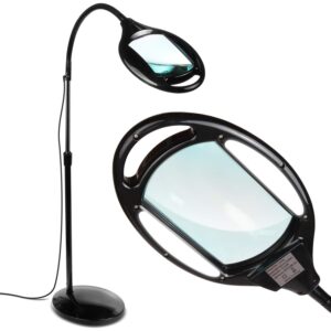 brightech lightview pro magnifying floor lamp - hands free magnifier with bright led light for reading - work light with flexible gooseneck - standing mag lamp