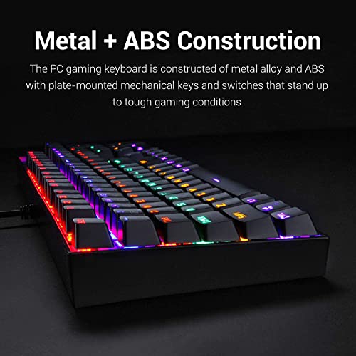 Redragon K551 Mechanical Gaming Keyboard RGB LED Rainbow Backlit Wired Keyboard with Red Switches for Windows Gaming PC (104 Keys, Black)