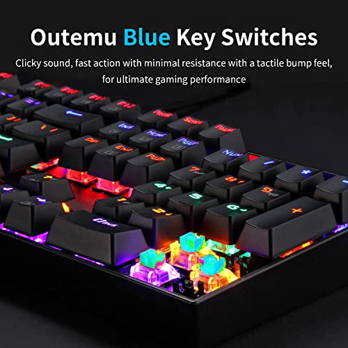 Redragon K551 Mechanical Gaming Keyboard RGB LED Rainbow Backlit Wired Keyboard with Red Switches for Windows Gaming PC (104 Keys, Black)