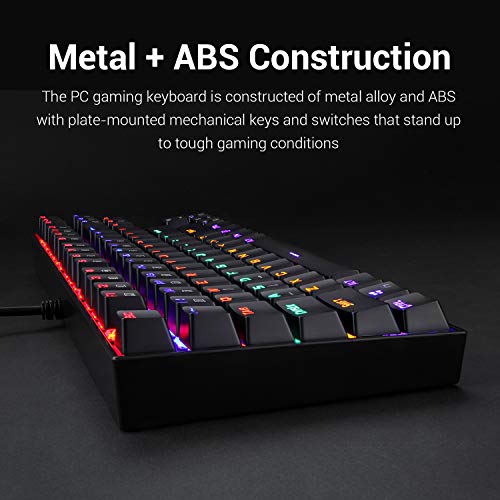 Redragon K552 Mechanical Gaming Keyboard 87 Key Rainbow LED Backlit Wired with Anti-Dust Proof Switches for Windows PC (Black Keyboard, Red Switches)