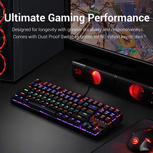 Redragon K552 Mechanical Gaming Keyboard 87 Key Rainbow LED Backlit Wired with Anti-Dust Proof Switches for Windows PC (Black Keyboard, Red Switches)