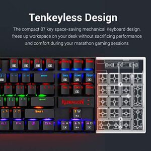 Redragon K552 Mechanical Gaming Keyboard 87 Key Rainbow LED Backlit Wired with Anti-Dust Proof Switches for Windows PC (Black Keyboard, Red Switches)