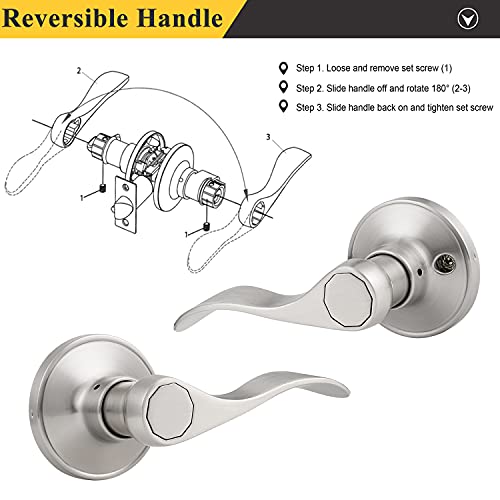 Probrico Wave Passage Door Lever Satin Nickel Keyless Handle for Hall and Closet, Interior Non-Locking Leverset