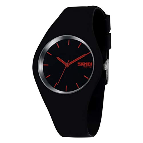 Gosasa Casual Simple Style Silicone Strap Women Sports Watches 30M Waterproof (Black Red Hands)