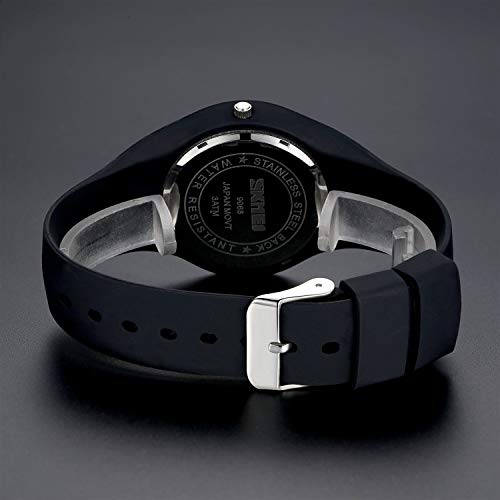 Gosasa Casual Simple Style Silicone Strap Women Sports Watches 30M Waterproof (Black Red Hands)