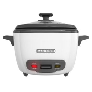 black+decker rice cooker 16 cups cooked (8 cups uncooked) with steaming basket, removable non-stick bowl, white