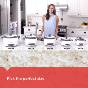 BLACK+DECKER Rice Cooker 16 Cups Cooked (8 Cups Uncooked) with Steaming Basket, Removable Non-Stick Bowl, White