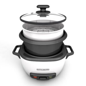 BLACK+DECKER Rice Cooker 16 Cups Cooked (8 Cups Uncooked) with Steaming Basket, Removable Non-Stick Bowl, White