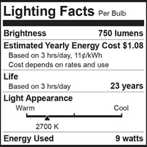 Bioluz LED 60 Watt LED Light Bulbs 2700K Warm White 9 Watts = 60W Non-Dimmable A19 LED Light Bulbs 6 Pack