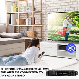 Bluetooth Home Stereo Amplifier, Digital Hybrid Multi Channel, 1500 Watt, Preamp, Tuner with USB and SD Inputs, 2 Mic Inputs, AM/FM digital tuner, Wireless Remote, Bass & Treble Controls