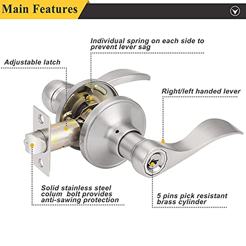 Probrico Wave Style Lever Handles Entrance Door Knobs Entry Door Locks Brushed Nickel