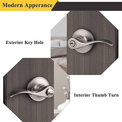 Probrico Wave Style Lever Handles Entrance Door Knobs Entry Door Locks Brushed Nickel