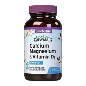 Bluebonnet Nutrition Calcium Magnesium Plus Vitamin D3 Earthsweet, Bone Health & Muscle Relaxation, Soy-Free, Gluten-Free, Kosher Certified, Dairy-Free, 90 Vanilla Flavored Chewable Tablets