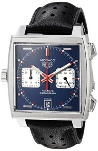 tag heuer men's 'monaco' swiss automatic stainless steel and leather dress watch, color:black (model: caw211p.fc6356)