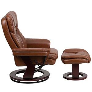 Flash Furniture Allie Contemporary Multi-Position Recliner and Curved Ottoman with Swivel Mahogany Wood Base in Brown Vintage LeatherSoft