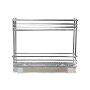 Household Essentials Narrow Sliding Cabinet Organizer, Two Tier Chrome Organizer, Chrome, Great for Slim Cabinets in Kitchen, Bathroom and More