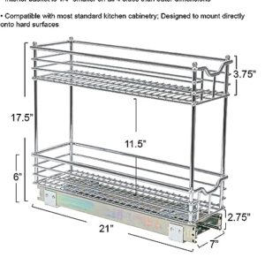 Household Essentials Narrow Sliding Cabinet Organizer, Two Tier Chrome Organizer, Chrome, Great for Slim Cabinets in Kitchen, Bathroom and More