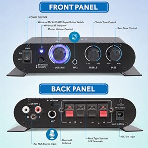 Pyle Wireless Bluetooth Home Audio Amplifier - 90W Dual Channel Mini Portable Power Stereo Sound Receiver w/ Speaker Selector, RCA, AUX, LED, 12V Adapter - For iPad, iPhone, PA, Studio Use - PFA330BT