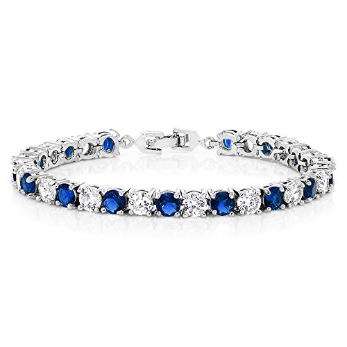 Sparkling Multi-Color Round Cubic Zirconia CZ Women's Tennis Bracelet (7.50 cttw, 7 Inch), Blue and White