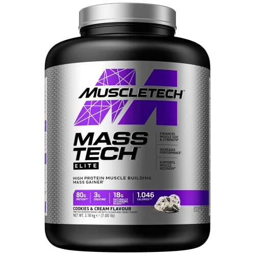 Mass Gainer Protein Powder MuscleTech Mass-Tech Mass Gainer Whey Protein Powder + Muscle Builder Protein Powder Creatine Supplements Cookies and Cream, 7 lbs (Package May Vary)