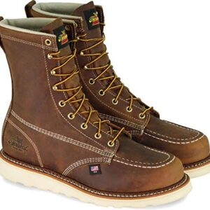 Thorogood American Heritage 8” Steel Toe Work Boots for Men - Full-Grain Leather with Moc Toe, Slip-Resistant Wedge Outsole, and Comfort Insole; EH Rated, Trail Crazyhorse - 9 D US