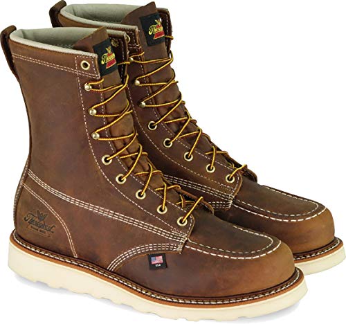 Thorogood American Heritage 8” Steel Toe Work Boots for Men - Full-Grain Leather with Moc Toe, Slip-Resistant Wedge Outsole, and Comfort Insole; EH Rated, Trail Crazyhorse - 9 D US