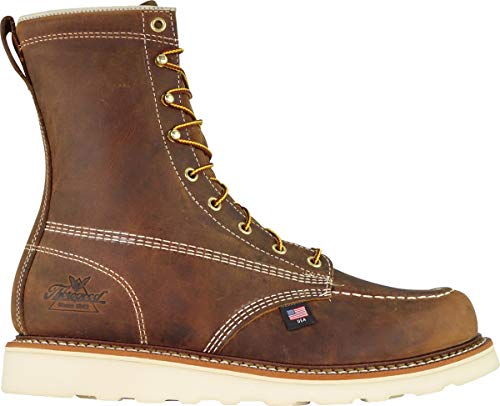 Thorogood American Heritage 8” Steel Toe Work Boots for Men - Full-Grain Leather with Moc Toe, Slip-Resistant Wedge Outsole, and Comfort Insole; EH Rated, Trail Crazyhorse - 9 D US