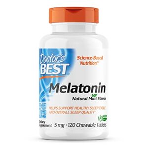 doctor's best melatonin, helps promote healthy sleep, jet-lag, brain health & cognitive function, non-gmo, vegan, gluten free, 5 mg, 120 chewable tablets
