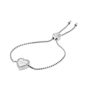 michael kors women's logo heart silver-tone stainless steel slider bracelet (model: mkj5390040)