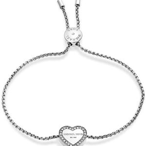 Michael Kors Women's Logo Heart Silver-Tone Stainless Steel Slider Bracelet (Model: MKJ5390040)