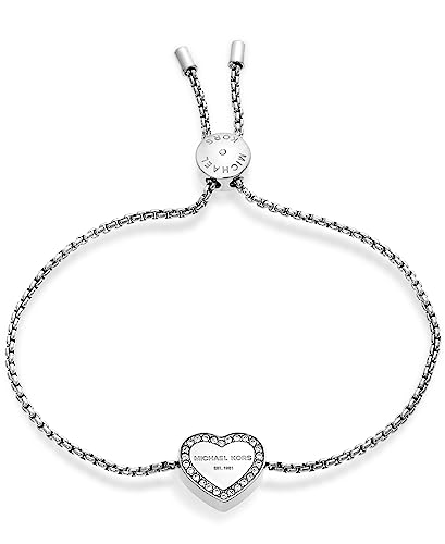 Michael Kors Women's Logo Heart Silver-Tone Stainless Steel Slider Bracelet (Model: MKJ5390040)