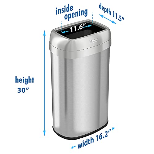 iTouchless 16 Gallon Elliptical Open Top Trash Can and Recycle Bin with Double Odor Filters, Stainless Steel Commercial Grade,Large 12-Inch Opening for Home, Office, Restaurant, Restroom, 61 Liter