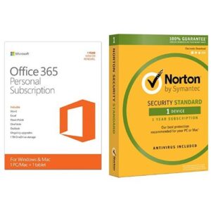 microsoft office 365 personal 1 year subscription w/ norton security standard for 1 device