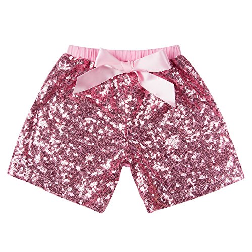 Messy Code Baby Girls Shorts Toddlers Short Sequin Pants Newborn Sparkle Shorts with Bow , Pink, S(12Month)