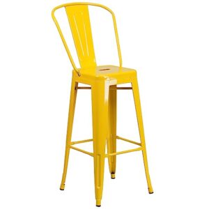 Flash Furniture Commercial Grade 23.75" Square Yellow Metal Indoor-Outdoor Bar Table Set with 2 Stools with Backs