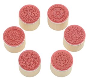6 pcs flower pattern round wooden rubber stamp for scrapbooking and wedding invitation cards (flower design)