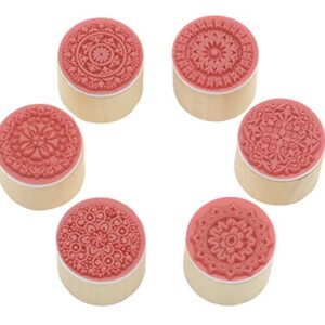 6 Pcs Flower Pattern Round Wooden Rubber Stamp for Scrapbooking and Wedding Invitation Cards (Flower Design)