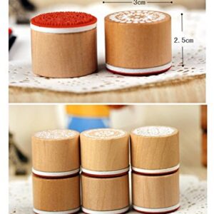 6 Pcs Flower Pattern Round Wooden Rubber Stamp for Scrapbooking and Wedding Invitation Cards (Flower Design)