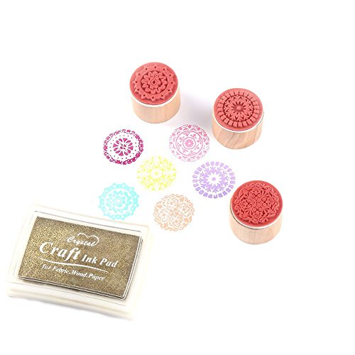 6 Pcs Flower Pattern Round Wooden Rubber Stamp for Scrapbooking and Wedding Invitation Cards (Flower Design)