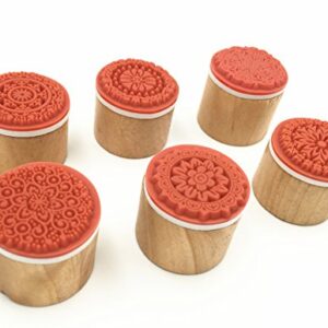 6 Pcs Flower Pattern Round Wooden Rubber Stamp for Scrapbooking and Wedding Invitation Cards (Flower Design)