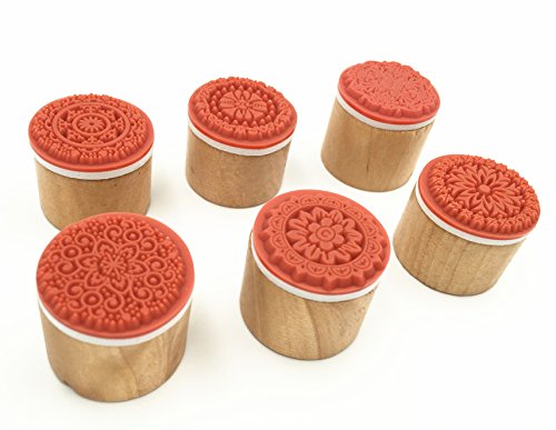 6 Pcs Flower Pattern Round Wooden Rubber Stamp for Scrapbooking and Wedding Invitation Cards (Flower Design)