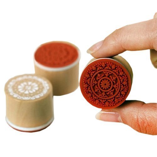 6 Pcs Flower Pattern Round Wooden Rubber Stamp for Scrapbooking and Wedding Invitation Cards (Flower Design)