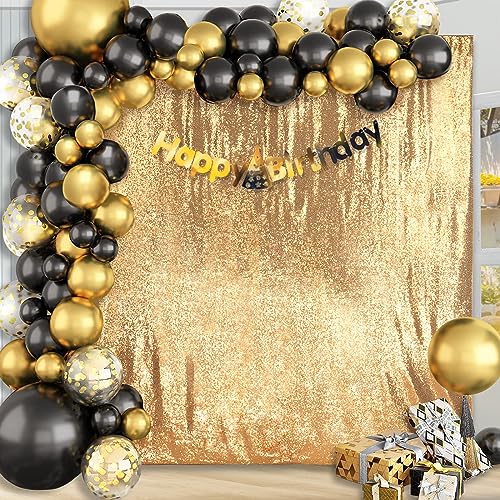 8ft x 8ft Gold Sequin Backdrop Curtain Glitter Photo Booth Backdrop for Wedding Birthday Baby Shower Event Decor